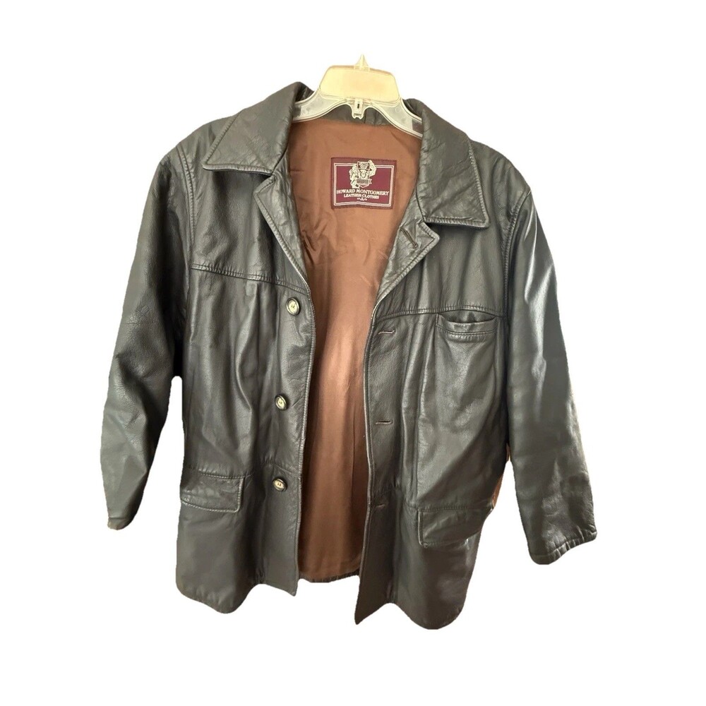 Vintage Howard Montgomery Vera Pelle Leather Car Coat Men's Size 50 Made Italy